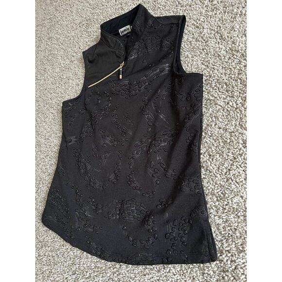 Jamie Sadock Womens Sz M Black Sleeveless Mock Neck Textured Top W/ Gold Zipperr - Picture 9 of 10